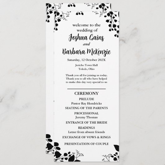 Zwart op wit plat programma programmakaart (Voorkant / Achterkant)