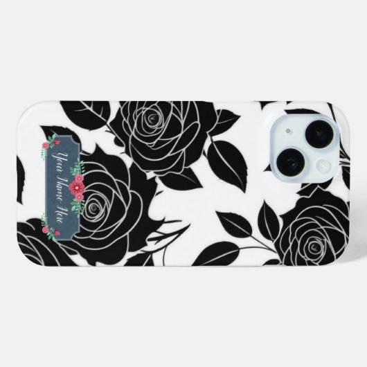 Zwart op Wit Rose Bloem Patroon Case-Mate iPhone Case (Achterkant (horizontaal))