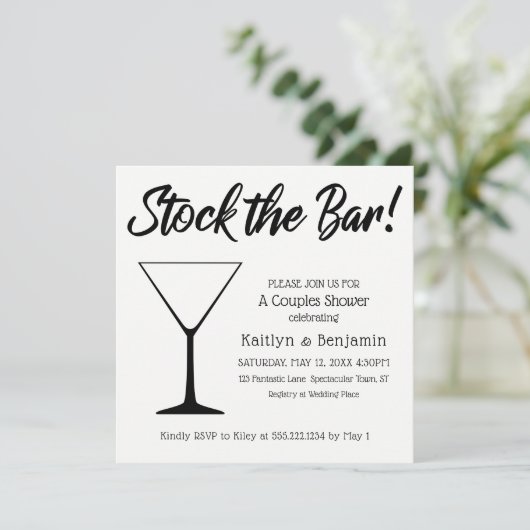 Zwart op wit Script Stock de Bar Couples Douche Kaart (Staand voorkant)