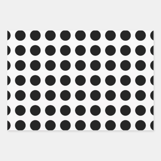 Zwart op Wit Verschillende Maten Horiz. Polka Dots Inpakpapier Vel (Voorkant)