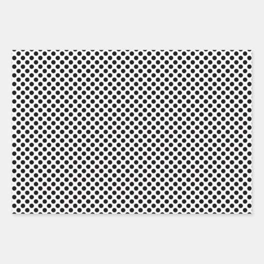 Zwart op Wit Verschillende maten Polka Dots Inpakpapier Vel (Voorkant 3)