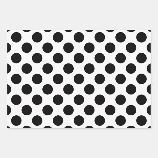 Zwart op Wit Verschillende maten Polka Dots Inpakpapier Vel (Voorkant)