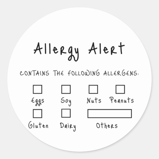 Zwart op wit Voedsel Veiligheid Allergie Alert Ronde Sticker (Voorkant)