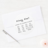 Zwart op wit Voedsel Veiligheid Allergie Alert Ronde Sticker (Envelop)