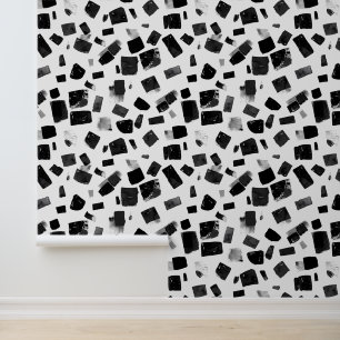 Zwart op witte abstracte vormen vierkanten behang