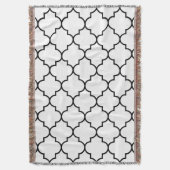 Zwart op witte achtergrond Marokkaans Quatrefoil Deken (Voorkant Verticaal)