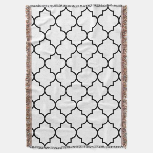 Zwart op witte achtergrond Marokkaans Quatrefoil Deken (Voorkant Verticaal)
