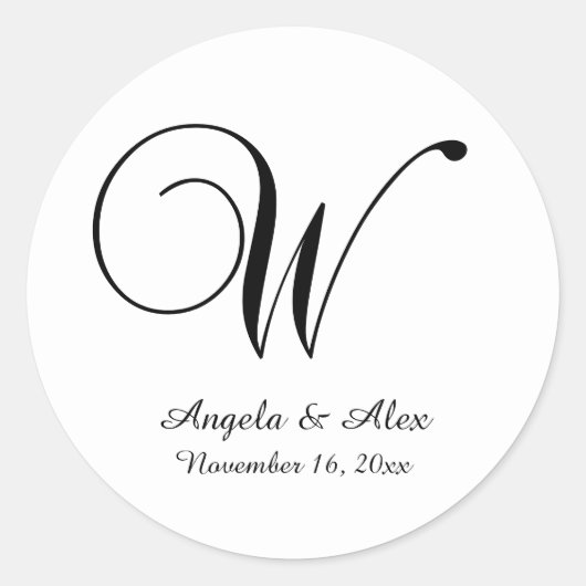 Zwart op Witte Decoratieve Script Monogram W Ronde Sticker (Voorkant)