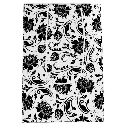 Zwart op witte  Floral Damaskers Medium Cadeauzakje (Achterkant)