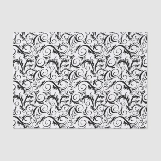 Zwart op witte Floral Wisps, Stripes en Monogram Tissuepapier (Voorkant)