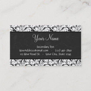 Zwart op witte Floral Wisps, Stripes en Monogram Visitekaartje