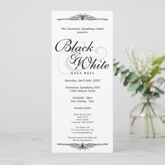 Zwart op witte gala ball danslangwerpig bedrijf kaart (Staand voorkant)