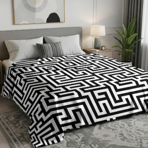 Zwart op witte geometrische doolhofpatroon fleece deken