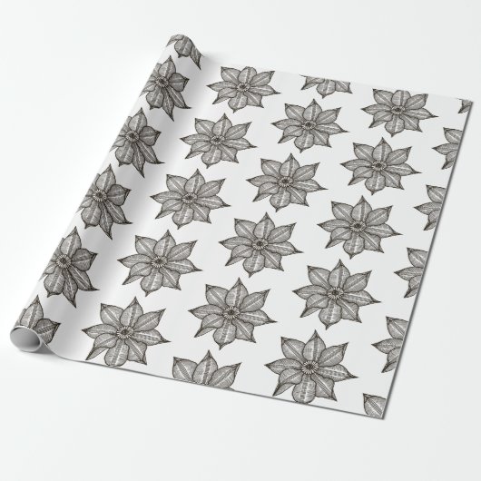 Zwart op witte ketchy Flowers Cadeaupapier (Uitgerold)