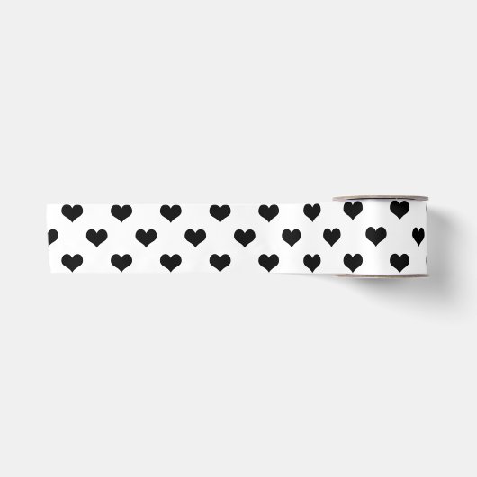 Zwart op Witte Lieve Harten Ontwerp Satijnen Lint (Voorkant)