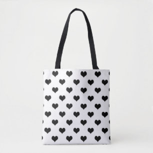Zwart op Witte Lieve Harten Ontwerp Tote Bag