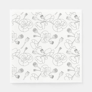Zwart op witte papavers servet