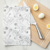Zwart op witte papavers theedoek (Quarter Fold)