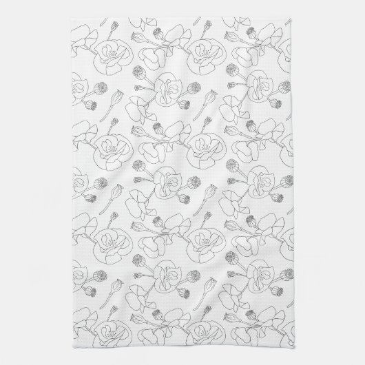 Zwart op witte papavers theedoek (Verticaal)