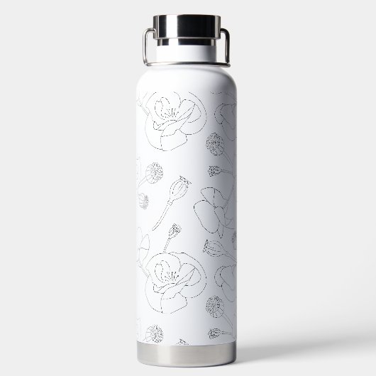 Zwart op witte papavers waterfles (Achterkant)