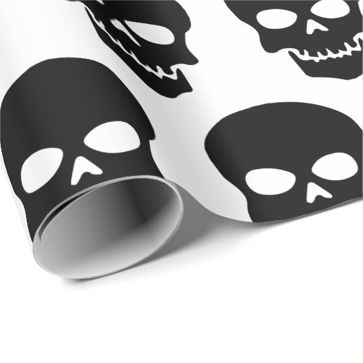 Zwart op witte schedels cadeaupapier (Rol Hoek)
