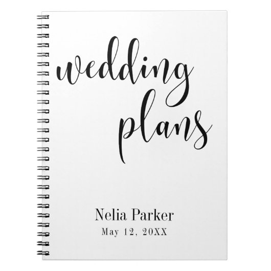 Zwart op witte script typografie trouwplanner 2 notitieboek (Voorkant)