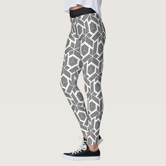 Zwart op witte stippen geometrische patroonpatrone leggings (Links)