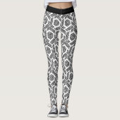 Zwart op witte stippen geometrische patroonpatrone leggings (Voorkant)