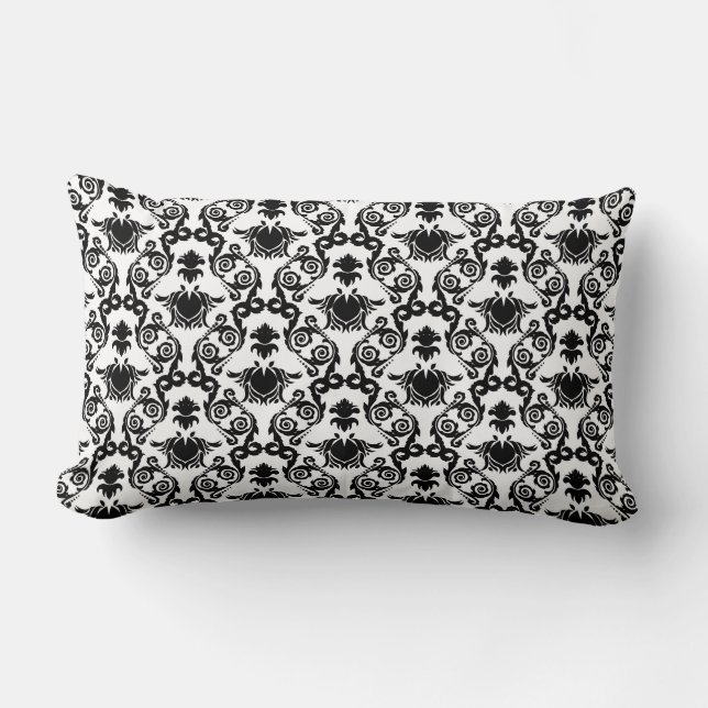 Zwart op witte tulp damast patroon kussen (Voorkant)