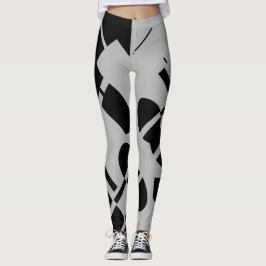 Zwart op zilver grijze grote geometrische vormen leggings