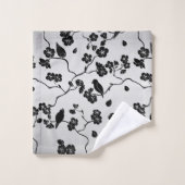 Zwart op zilveren patroonvogels en Cherry Blossom Bad Handdoek (Wasdoekje)