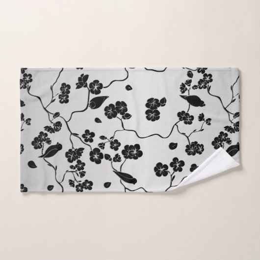 Zwart op zilveren patroonvogels en Cherry Blossom Bad Handdoek (Handdoek)