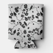 Zwart op zilveren patroonvogels en Cherry Blossom Blikjeskoeler (Voorkant)