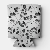Zwart op zilveren patroonvogels en Cherry Blossom Blikjeskoeler (Achterkant)