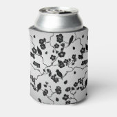 Zwart op zilveren patroonvogels en Cherry Blossom Blikjeskoeler (Blikje Achterkant)