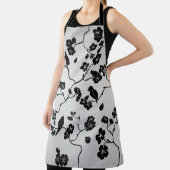 Zwart op zilveren patroonvogels en Cherry Blossom Schort (Insitu)