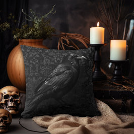 Zwart op Zwart Damask Raven Design Kussen
