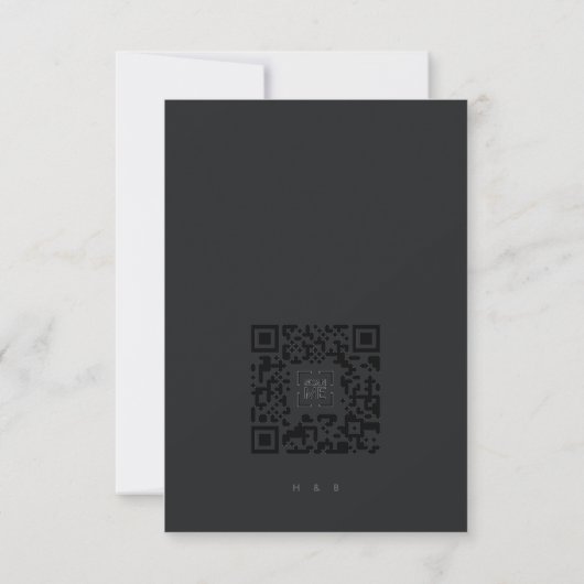 Zwart op zwart Modern Minimalistisch QR CODE Wedde RSVP Kaartje (Achterkant)