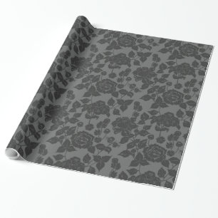 Zwart op zwart Roos Damask Floral Cadeaupapier
