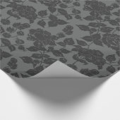 Zwart op zwart Roos Damask Floral Cadeaupapier (Hoek)