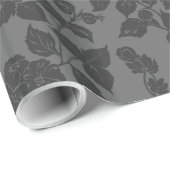 Zwart op zwart Roos Damask Floral Cadeaupapier (Rol Hoek)
