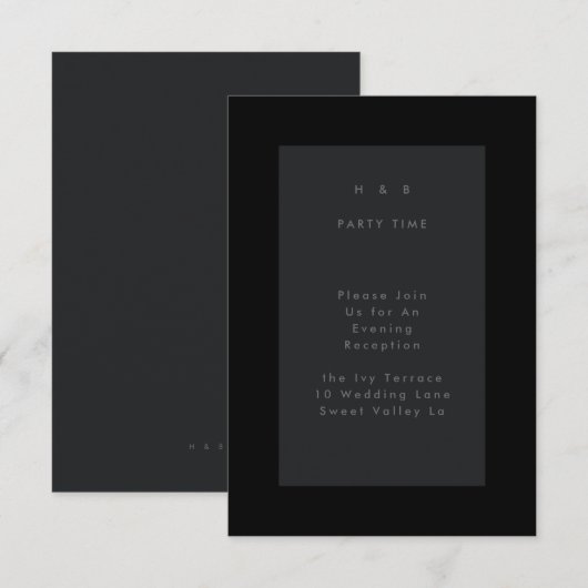 Zwart op zwarte moderne, minimale eenvoudige bruil informatiekaartje (Voorkant / Achterkant)