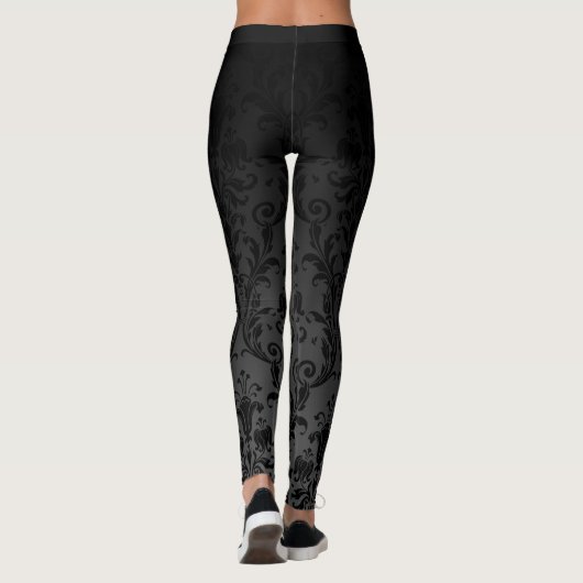 Zwart op zwarte ombre gradiënt fade Floral Damask Leggings (Achterkant)