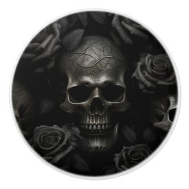 Zwart op zwarte schedel & Rozen Gotisch ontwerp Keramische Knop