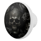 Zwart op zwarte schedel & Rozen Gotisch ontwerp Keramische Knop (Rechts)