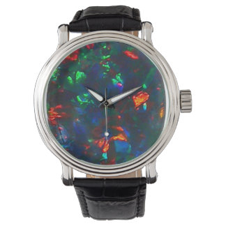 Zwart Opal Fire Rood Groen Designer Horloge