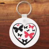 Zwart open hart met rode en zwarte vlinders sleutelhanger (Voorkant)