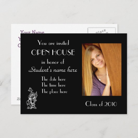 Zwart open huis uitnodiging briefkaart (Voorkant / Achterkant)