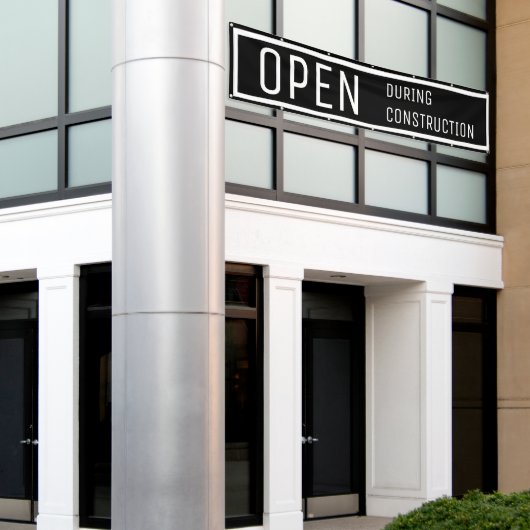 Zwart Open tijdens bouw banner (Buitenkant Gebouw)