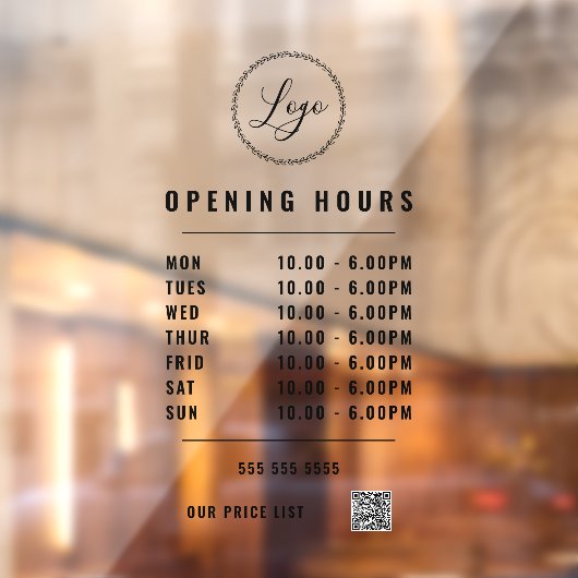 Zwart Openingstijden Logo QR Code Transparant Raamsticker (Vel 2)